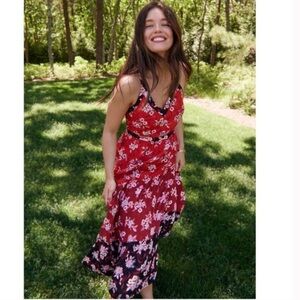 LOFT Red and Black Floral Maxi Dress